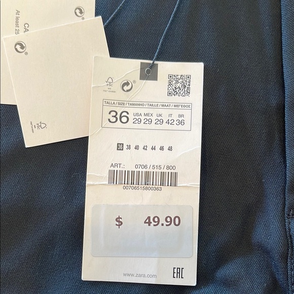ZARA The Melange Black Pant Slim Bi Stretch Trousers Elegant Formal Size 29 NEW - Picture 8 of 13